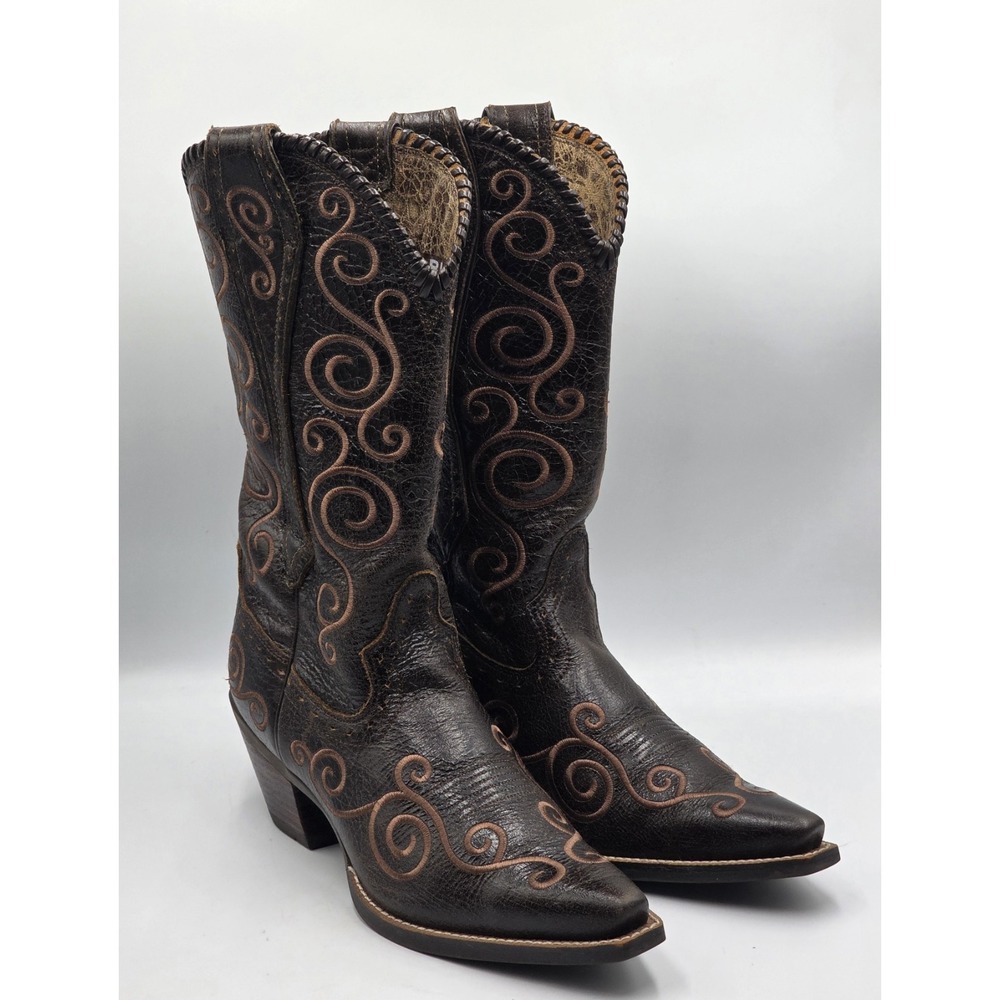 Ariat Shelleen Distressed Brown with Cream Embroidery Snip Toe Western Boots 9B